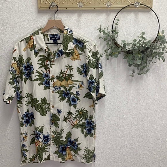 Cherokee Other - Rayon Mens Hawaiian Shirt Hula Girl Aloha Tropical Vacation Tiki Island | M